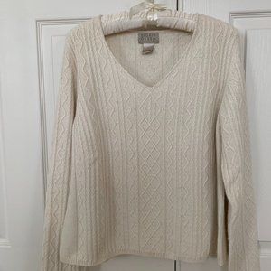 SIGRID OLSEN Cream V-Neck Sweater, Size L